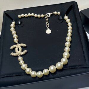 CHANEL Pearl Necklace with Gold and Silver Accents